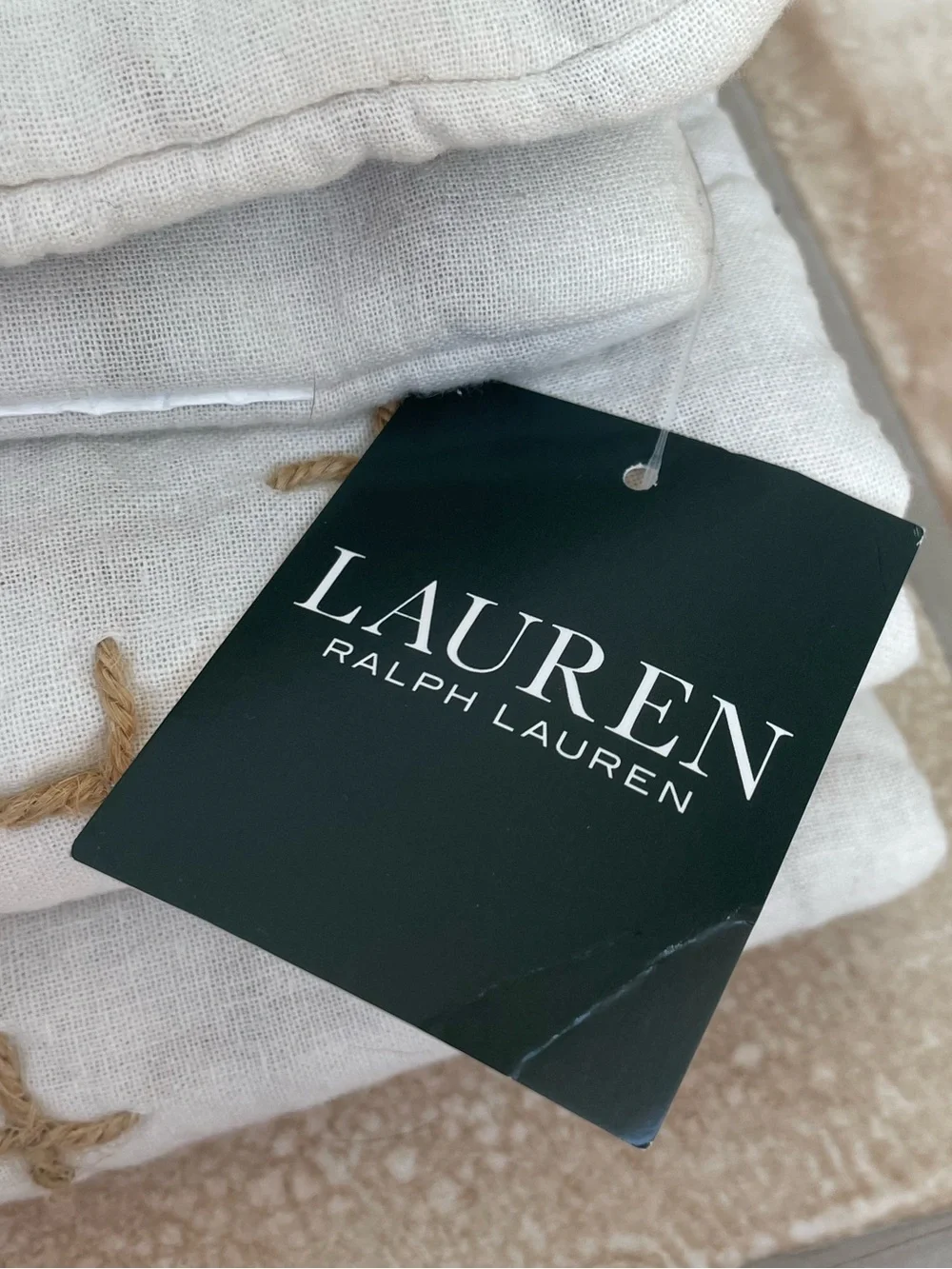 NWT Lauren Ralph Lauren set of 3 pillowcases, cream, gold, 100% cotton; 20”x20”